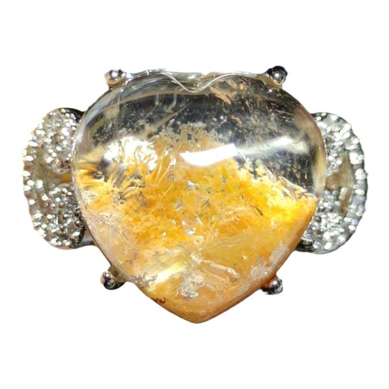 天然彩幽灵水晶戒指 爱心花幽灵戒指S925银活口樱花彩幽灵戒指女
