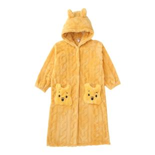 秋冬季儿童睡袍保暖小熊款法兰绒加厚睡衣长款家居服卡通可爱连帽