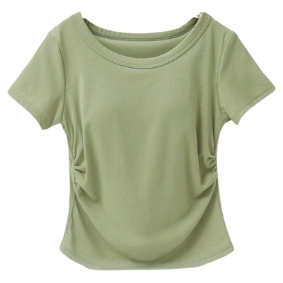 瑜伽服女莫代尔带胸垫弹力短袖