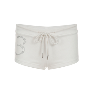 H家欧美女装 美式辣妹数字烫钻系带低腰短裤女居家运动休闲热裤潮