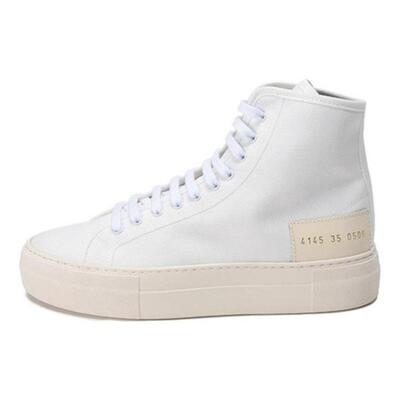 COMMON PROJECTS 织物平跟高帮系带圆头时尚休闲板鞋 女款 白色