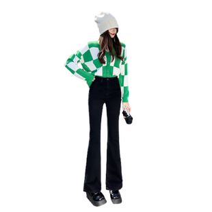 高腰微喇牛仔裤女2025春秋显瘦鱼尾裤拖地阔腿喇叭裤子黑色马蹄裤