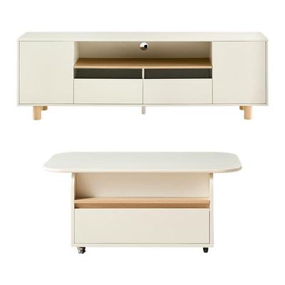 全友家居奶油风可升降茶几电视柜
