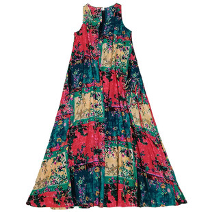 【旖旎】素心自制新款民族风连衣裙无袖女夏文艺短袖大摆长裙包邮