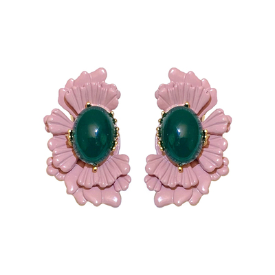 新中式合金材质粉色不规则耳钉女