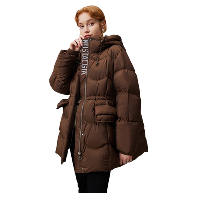 dfvc连帽收腰中长款轻薄羽绒服