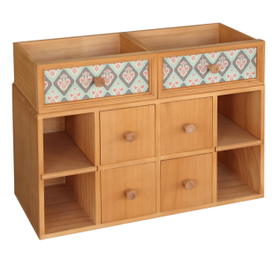 叁杉原创设计美式乡村书桌整理抽屉柜复古桌面布置装饰木质收纳盒