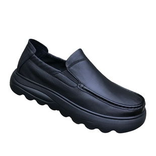 男鞋2025春季真皮百搭透气一脚蹬懒人休闲豆豆鞋软皮厚底乐福鞋潮