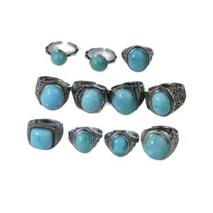 原矿天然绿松石镶嵌925银戒指指环纯银男女款方戒蛋形复古饰品diy