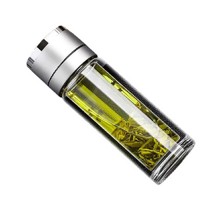 一键开盖车载双层玻璃杯泡茶杯