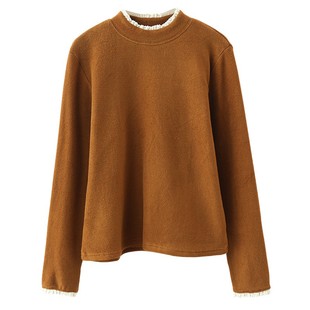 小耳出品法式花边打底~加厚德绒/蕾丝边拼接/开叉袖口 宽松百搭