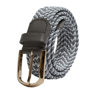 欧美潮牌 松紧弹力腰带女灰色休闲编织裤带 时尚针扣青年免孔皮带