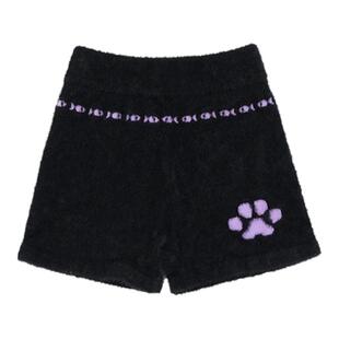 QSC25原创新款黑紫猫咪刺绣提花针织高弹松紧腰毛茸茸甜酷短裤