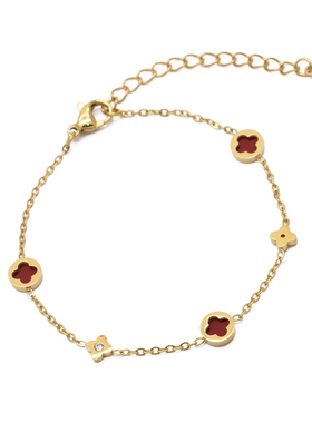 ZOXI本命年礼物红色四叶草手链女