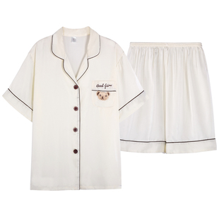 2套价情侣睡衣女夏季冰丝短袖短裤可爱小熊新款夏天男士两件套装