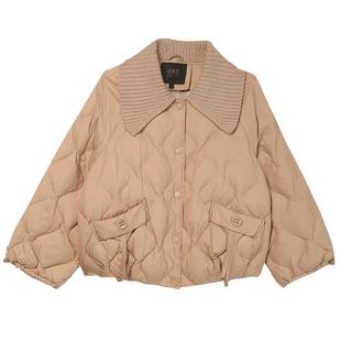 白鹿语优雅气质短款羽绒外套冬新款软糯针织翻领加厚羽绒服女