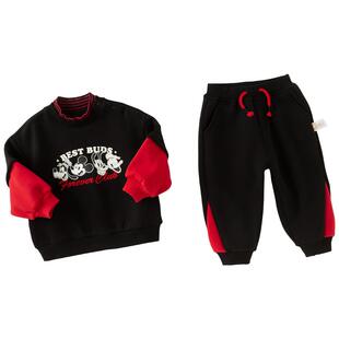 迪士尼IP戴维贝拉男童加绒长裤半高领卫衣套装A类儿童2026新冬装