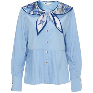 两三事 梵高系列 复古油画海军领衬衫女上衣