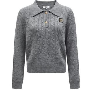 ONLY2025冬季新款含羊毛学院风翻领宽松毛衣针织衫女