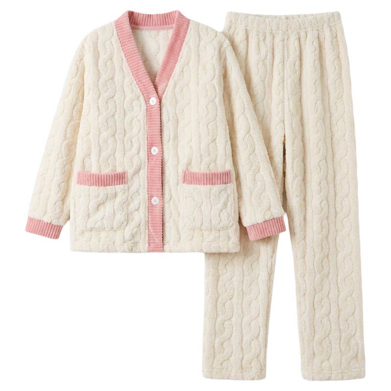 加厚睡衣女开衫珊瑚绒保暖家居服