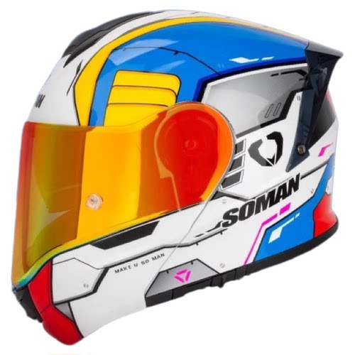 soman 965摩托车头盔揭面盔男女3C认证全盔大码机车双镜片全盔4XL