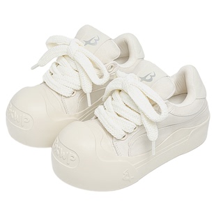 BXWP小泡芙开口笑休闲百搭厚底增高低帮包头小白鞋帆布鞋男女情侣