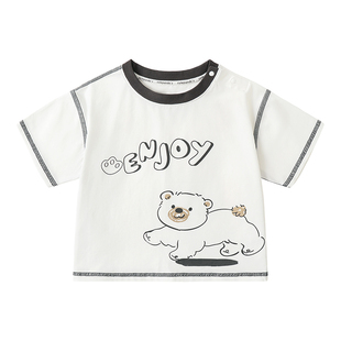 咔咔熊猫儿童卡通短袖T恤夏装儿童休闲简约夏装上衣男童女童衣服