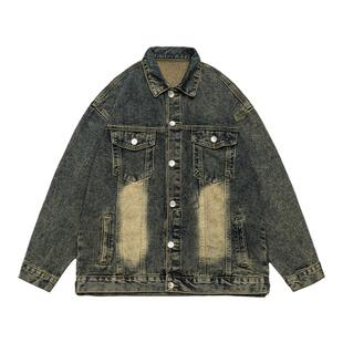 GOGOSOON春秋新款美式复古水洗做旧牛仔服男外套工装学生翻领夹克