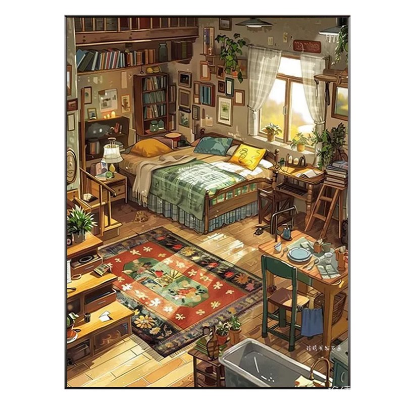 宫崎骏室内房间钻石画方钻满钻温馨小屋满粘砖贴钻十字绣动漫卧室