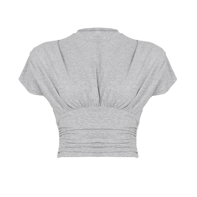 时髦极简纯色褶皱收腰显瘦T恤