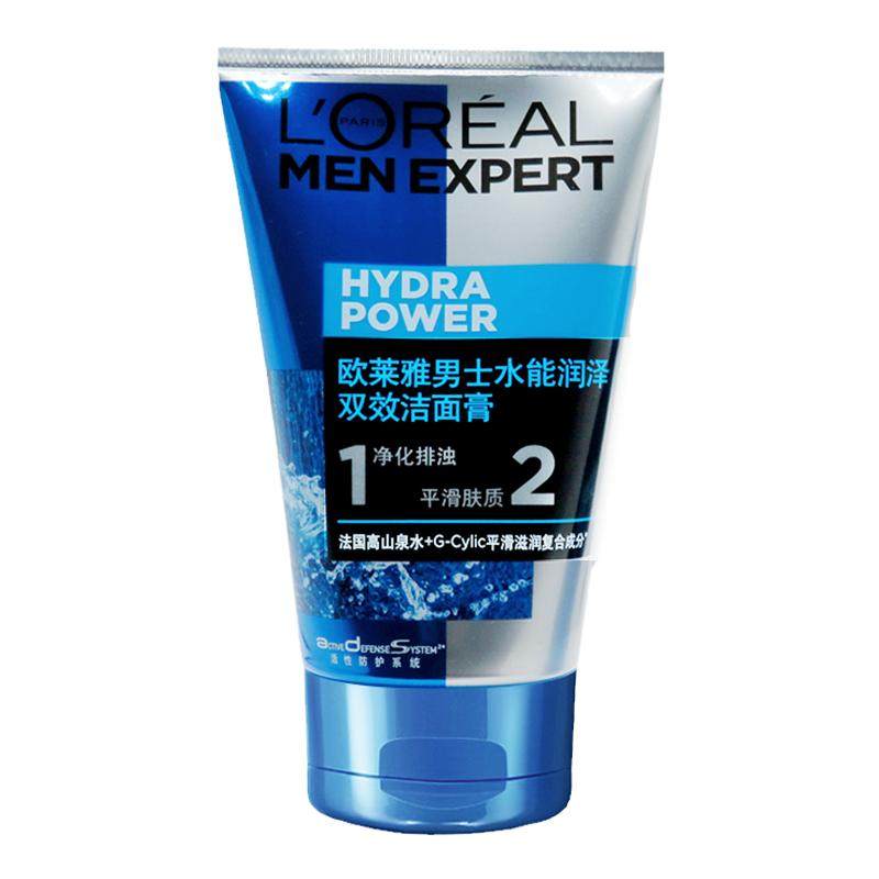 欧莱雅男士控油保湿洗面奶2支装水能润泽双效洁面膏清洁去角质