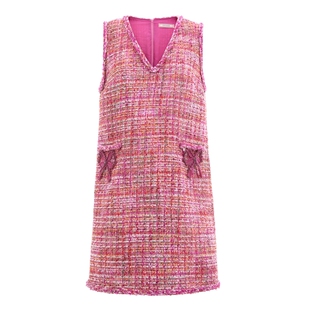 商场同款 可可尼COCOON时尚连衣裙秋冬新款无袖粗花呢背心连衣裙