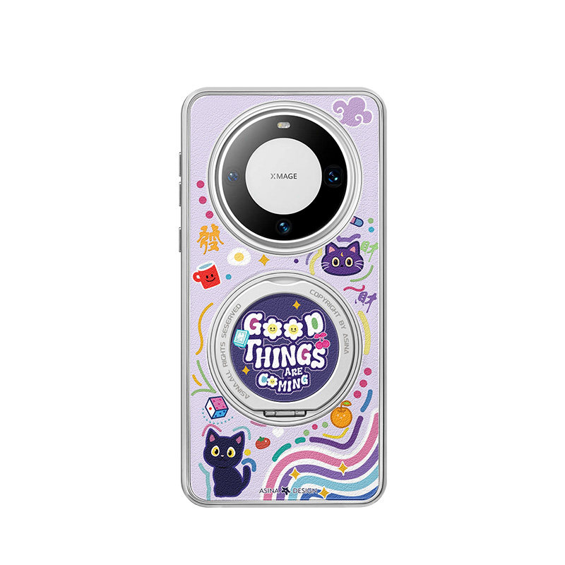 彩色涂鸦猫猫适用华为mate70pro手机壳新pura80全包防摔Pro+高级潮牌70Pro+男女款超薄可旋转60带支架支点壳