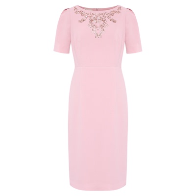 BBLLUUEE/粉蓝衣橱2026夏装新款温柔麻感气质重工钉珠礼服连衣裙