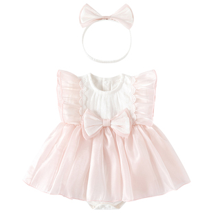 百天婴儿衣服夏季薄款公主哈衣裙包屁衣裙夏天女婴夏装一周岁礼服