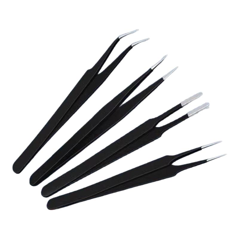 高精密镊子弯头细尖头不锈钢防静电燕窝挑毛粉刺夹维修工具套聂子
