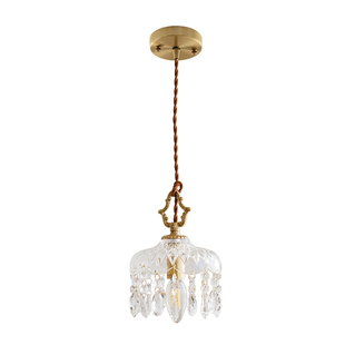 法式奶油复古水晶小吊灯轻奢氛围感全铜卧室玄关吧台过道走廊灯具