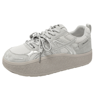 千百度厚底德训鞋女2026春季新款百搭网面小个子增高轻便运动鞋女