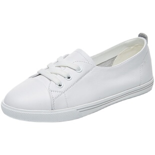 真皮浅口仙女风小白鞋透气2023春夏新款一脚蹬平底单鞋洋气护士鞋