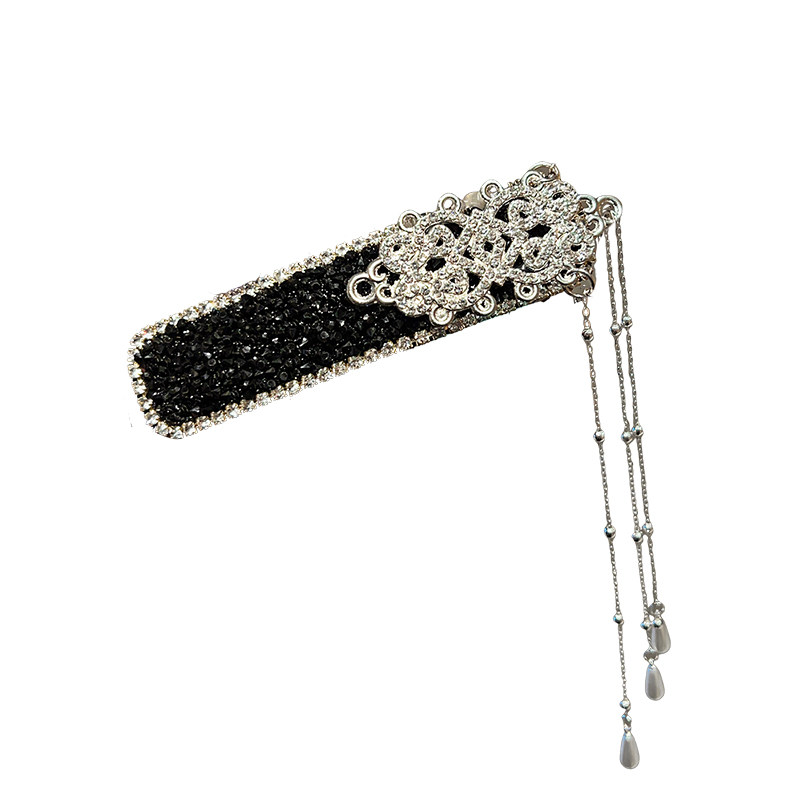 新中式银色水滴珍珠流苏发夹新款民族风侧边刘海夹精致发卡发饰女