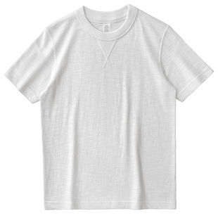 vintage重磅竹节棉T恤300g倒三角美式复古阿美咔叽修身短袖男夏季