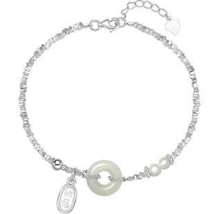 潮宏基倾玉s925银和田玉手链银饰碎银子珍珠国风新中式生日女