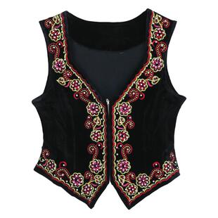 新疆舞蹈演出服装女式绣花款服饰维族民族风广场舞表演烫钻短马甲