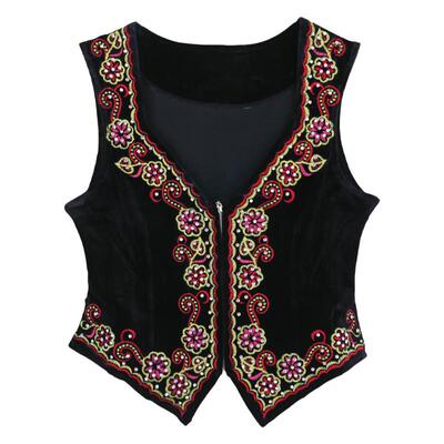 新疆舞蹈演出服装女式绣花款服饰维族民族风广场舞表演烫钻短马甲