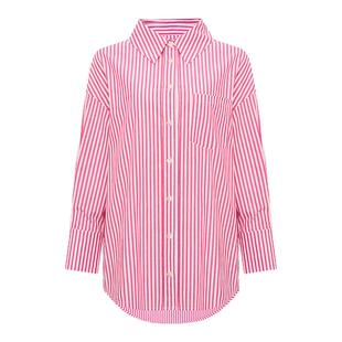DVF夏日粉白棉质休闲条纹长袖衬衫BL1T003