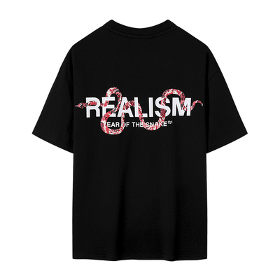 REALISM蛇印花重磅纯棉宽松T恤黑