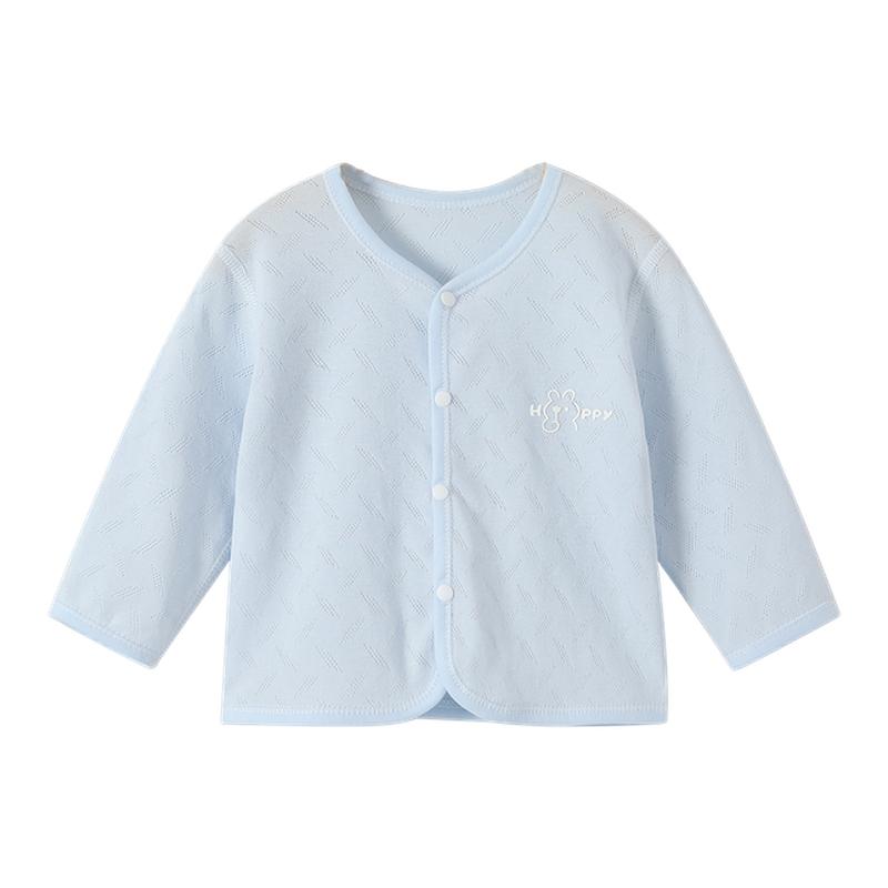 新生儿婴儿上衣夏季薄款宝宝纯棉长袖空调服儿童纯色打底开衫睡衣