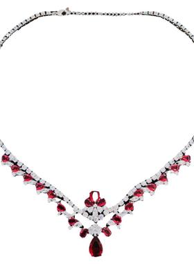 豪华长款套链红宝石新娘项链女