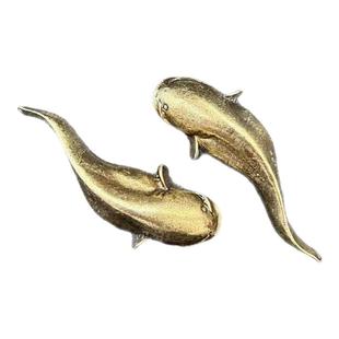 2只 铜鱼太极鱼小摆件实心铜鱼手把件铜铸微雕仿古铜器茶道铜宠