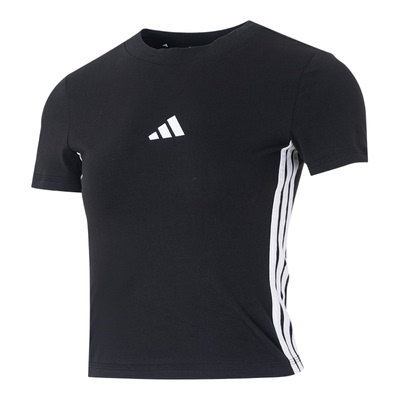 阿迪达斯短款半截袖2026夏季女装运动服休闲圆领短袖T恤JC8325